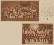 873576 Collage van 2 foto's betreffende de viering van het 10-jarig bestaan van de Utrechtsche Korfbalvereeniging ...